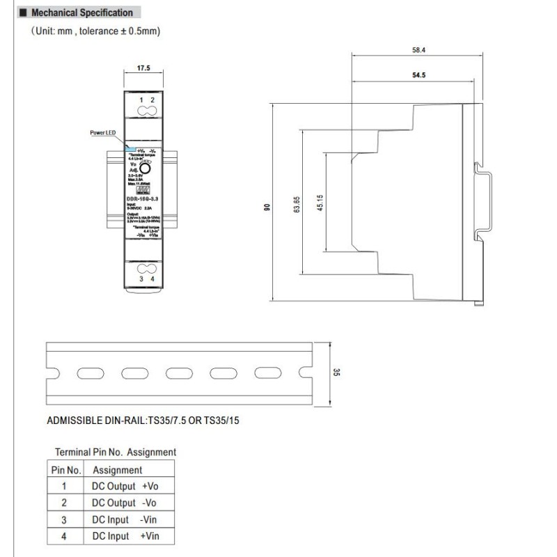 ALLNET replacement power supply/voltage converter 24V/0.63A IN: 18~75VDC - OUT: 24V DC/DC converter Mean Well DIN rail - 240884 