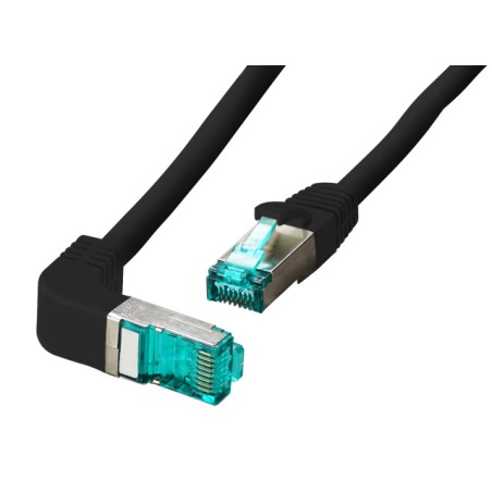 Patchkabel RJ45, CAT6A 500Mhz, 0.25m, schwarz, S-STP(S/FTP), LSZH, einseitig 90Grad gewinkelt - 211937 - 1