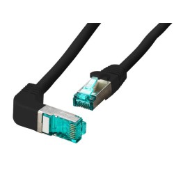 Patchkabel RJ45, CAT6A 500Mhz, 1.0m, schwarz, S-STP(S/FTP), LSZH, einseitig 90Grad gewinkelt - 211940 - 1