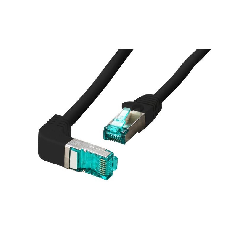Patchkabel RJ45, CAT6A 500Mhz, 2m, schwarz, S-STP(S/FTP), LSZH, einseitig 90Grad gewinkelt - 211941 - 1