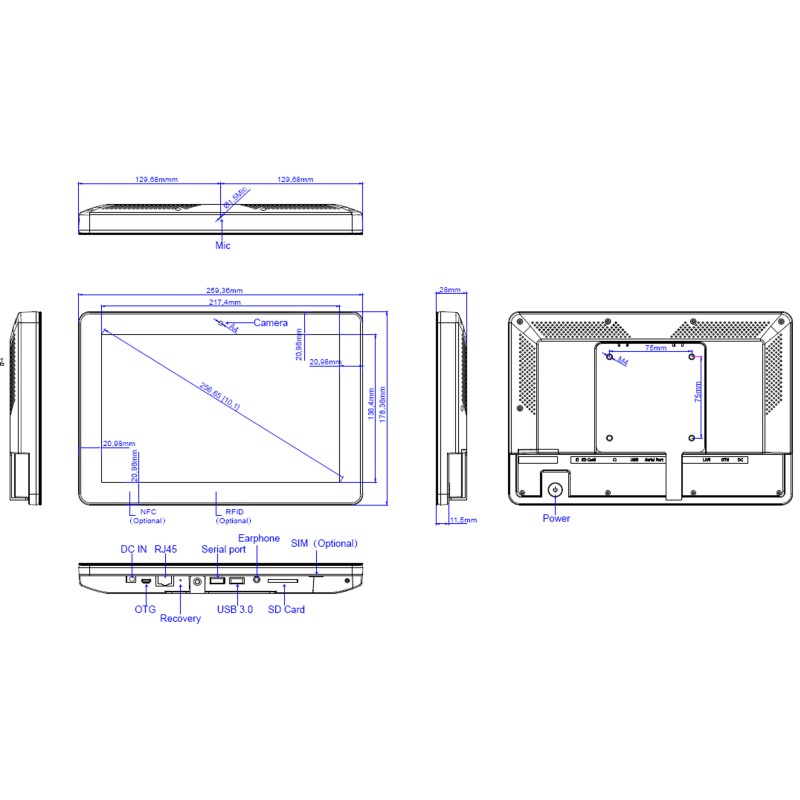 ALLNET Meeting Room RGB LED Tablet 10 inch RK3568 Android 11 and NFC,&RFID Color Black - 205818 - 3
