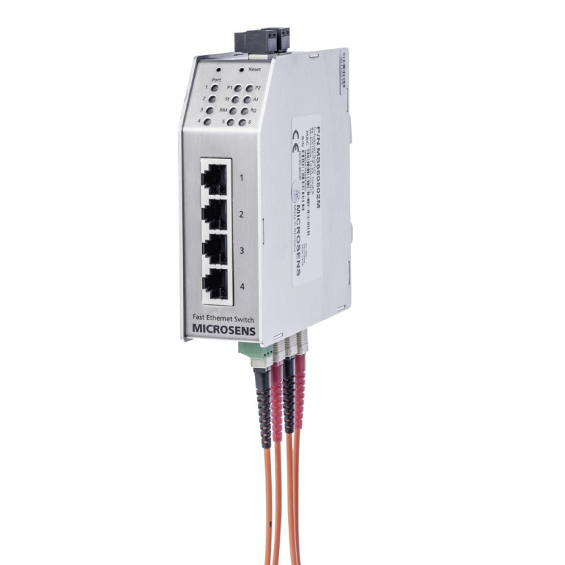 Microsens Industrie 6 Port Fast Ethernet Switch mit Ring-Funktion, 2 x SC duplex (Multimode), 4 x RJ45, MS650502M - 113926 - 1