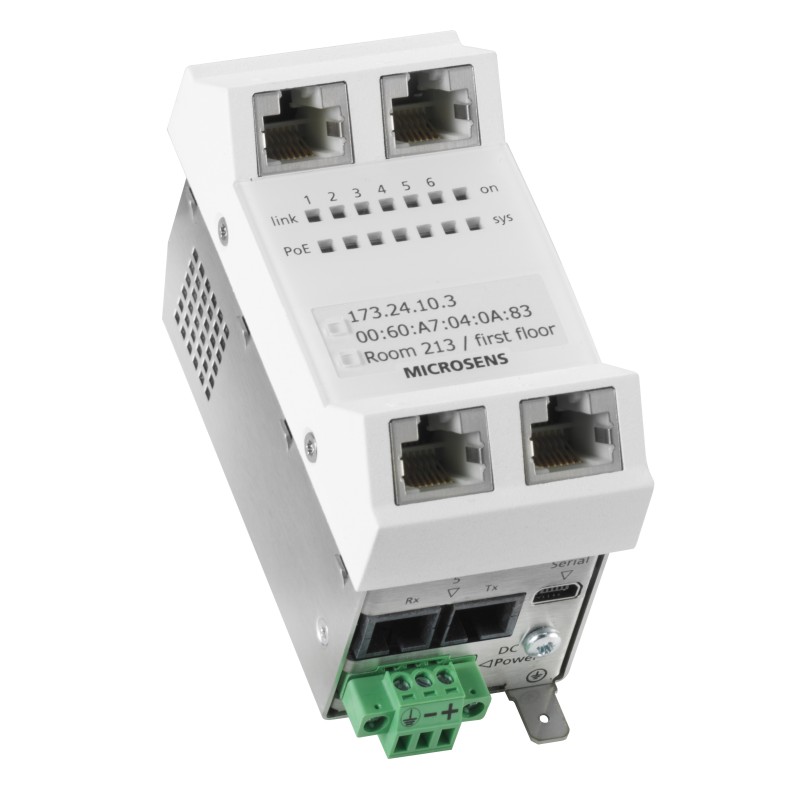 Microsens Installationswitch GBE 6 Port, vert.. Einbau, 5xRJ45, 1xST duplex, PoE+, MS440213PM-48G6+ - 134678 - 1