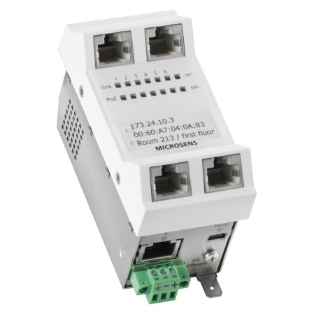 Microsens installation switch GBE 6 port, vertical installation 6xRJ5, PoE, MS450187PM-48G6+ - 134680 - 1