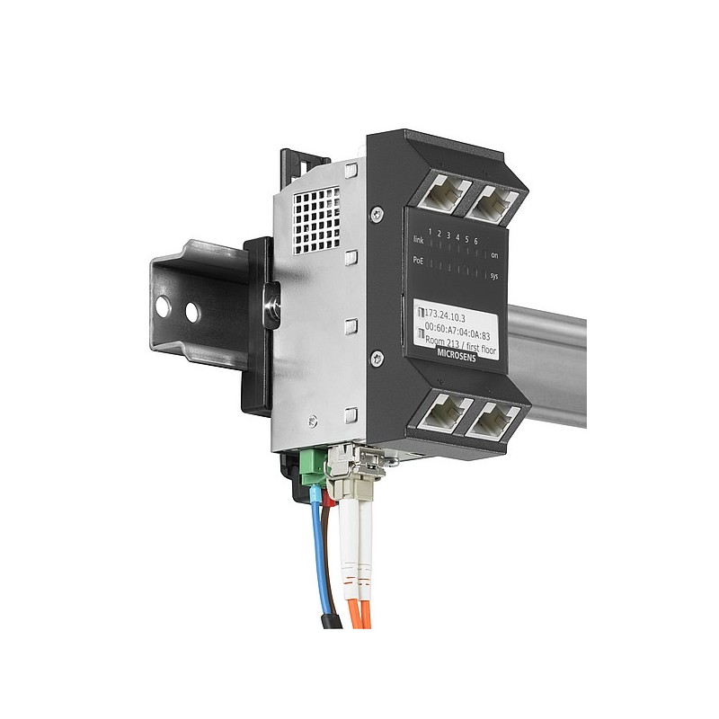 Microsens Gigabit Ethernet ruggedized Micro-Switch, Hutschiene, vertikal, PoE+, 4xRJ45, 2xSFP, MS440217PMXH-48G6+ - 127040 - 1