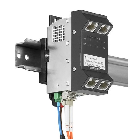 Microsens Gigabit Ethernet ruggedized Micro-Switch, Hutschiene, vertikal, PoE+, 4xRJ45, 2xSFP, MS440217PMXH-48G6+ - 127040 - 1