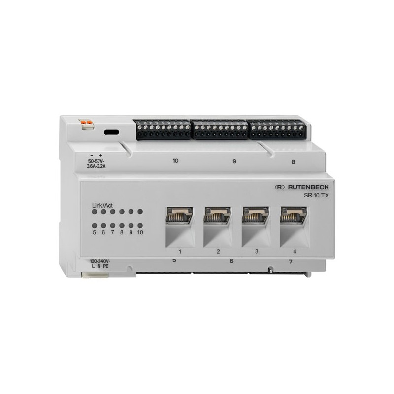 Rutenbeck Switch für REG/DIN-Montage, 10x 10/100/1000M(4x RJ45), SR 10TX GB PoE, - 140347 - 1