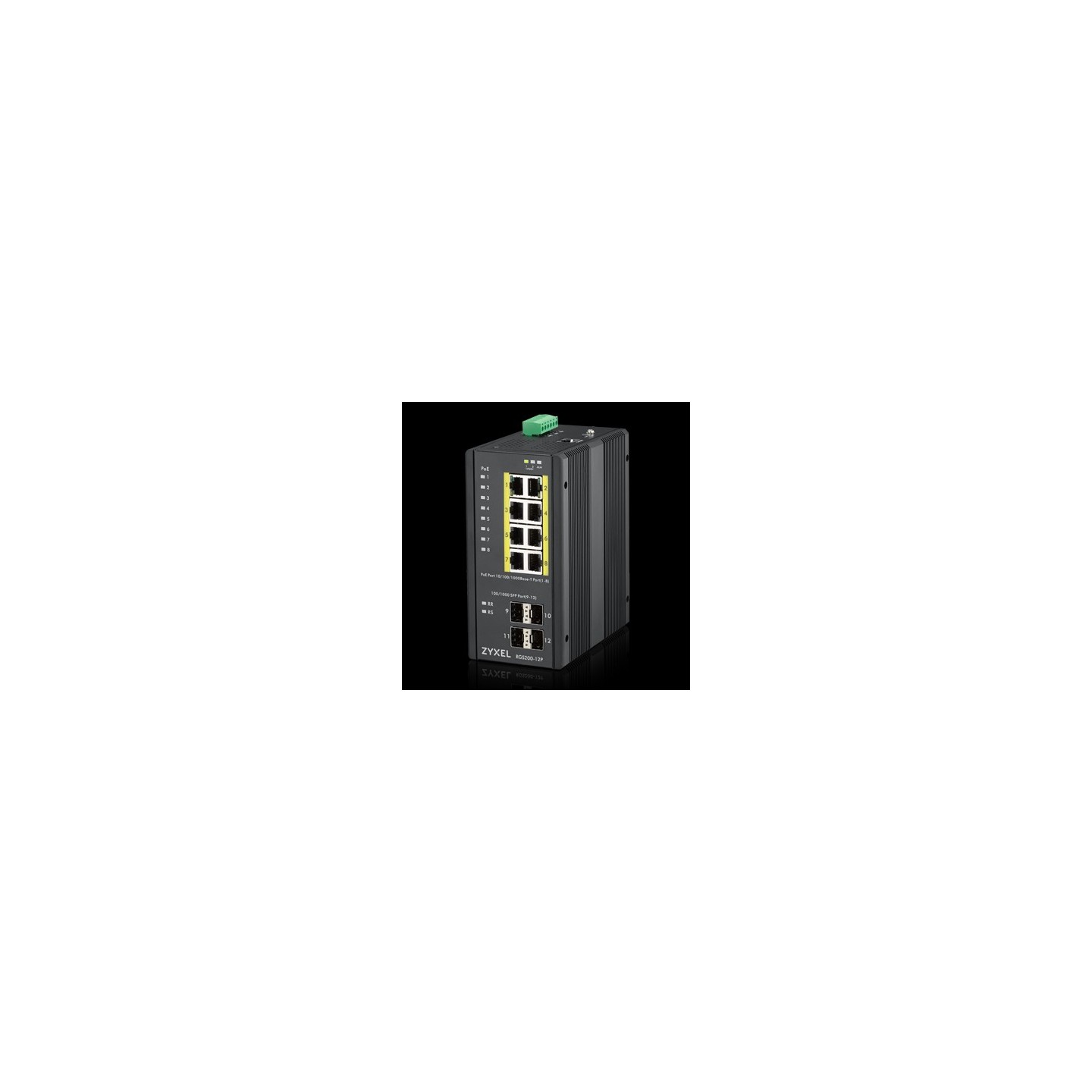 Zyxel Switch unmanaged Layer2 12 Port &bull 8x 1 GbE &bull PoE Budget 240 Watt &bull 8x PoE at &bull 4x SFP &bull Industrial &bu