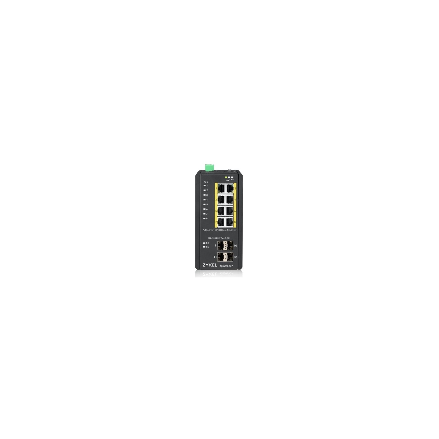 Zyxel Switch unmanaged Layer2 12 Port &bull 8x 1 GbE &bull PoE Budget 240 Watt &bull 8x PoE at &bull 4x SFP &bull Industrial &bu