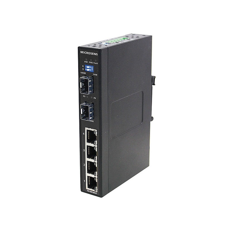 Microsens Entry Line Switch industrial Giga 6port, 4x RJ45 PoE+, 2 x SFP, MS657203PX - 138482 - 1