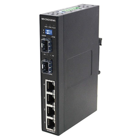 Microsens Entry Line Switch industrial Giga 6port, 4x RJ45 PoE+, 2 x SFP, MS657203PX - 138482 - 1