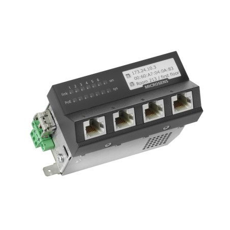Microsens Micro-Switch 45x45 ruggedized, Hutschiene 24V, vertikal, 4xRJ45, 2xSFP, MS440217MXH-24G6+ - 140332 - 1