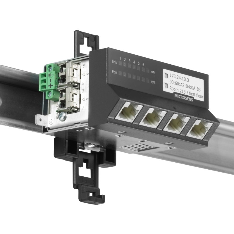 Microsens Micro-Switch 45x45 ruggedized, Hutschiene 24V, vertikal, 4xRJ45, 2xSFP, MS440217MXH-24G6+ - 140332 - 2