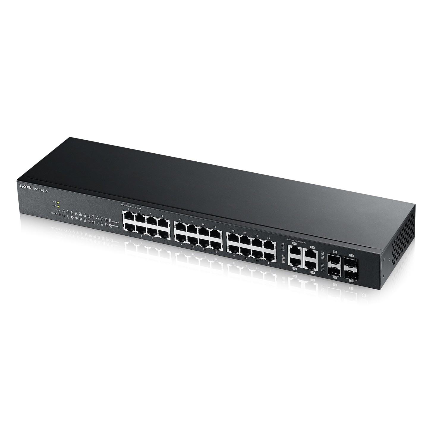Zyxel Switch smart managed Layer2 28 Port &bull 24x 1 GbE &bull 4x 1 Gb Combo &bull 19" &bull Lüfterlos &bull NebulaFlex &bull G
