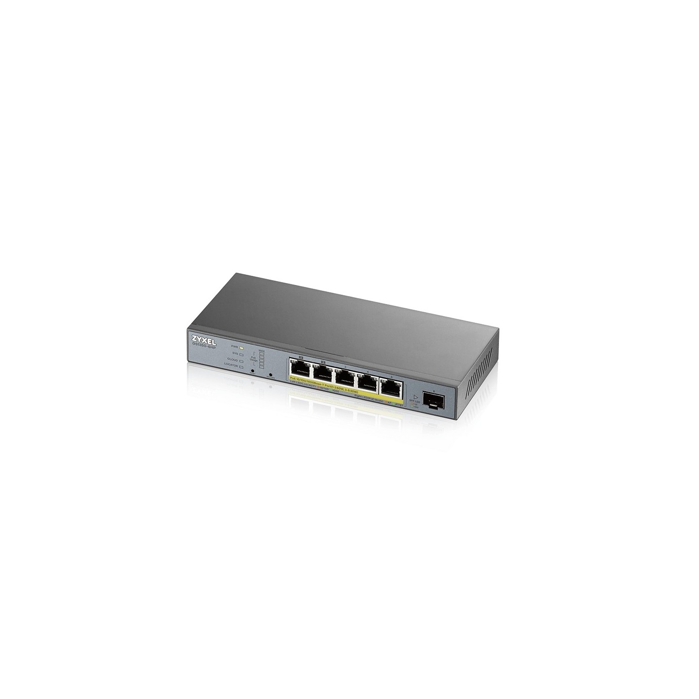 Zyxel Switch smart managed Layer2 6 Port &bull 5x 1 GbE &bull PoE Budget 60 Watt &bull 5x PoE at &bull 1x SFP &bull Desktop &bul