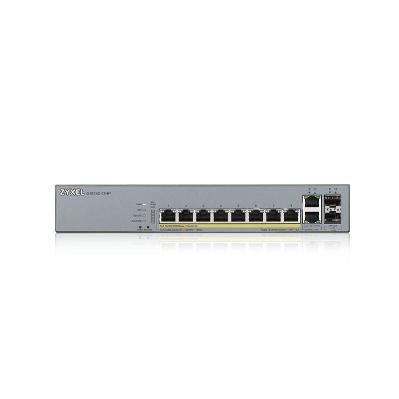 Zyxel Switch smart managed Layer2 12 Port &bull 10x 1 GbE &bull PoE Budget 130 Watt &bull 8x PoE at &bull 2x SFP &bull 19" &bull