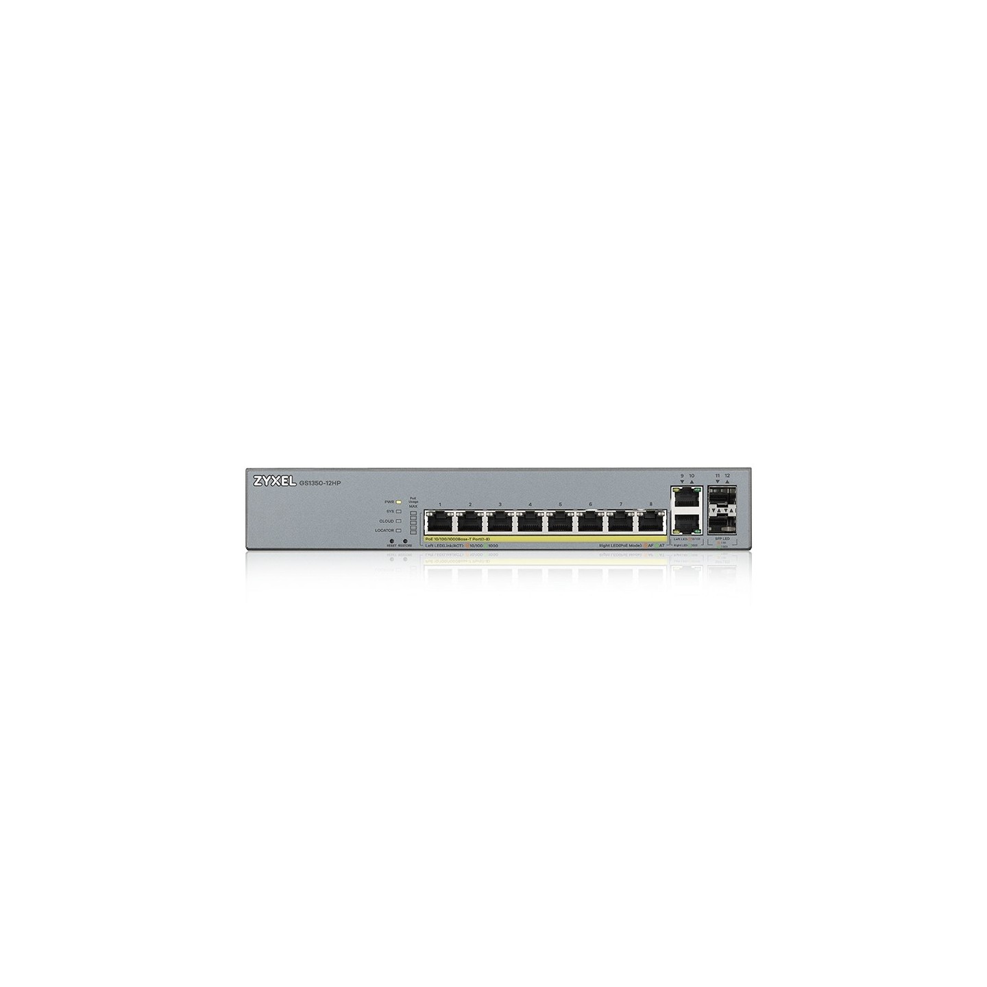 Zyxel Switch smart managed Layer2 12 Port &bull 10x 1 GbE &bull PoE Budget 130 Watt &bull 8x PoE at &bull 2x SFP &bull 19" &bull