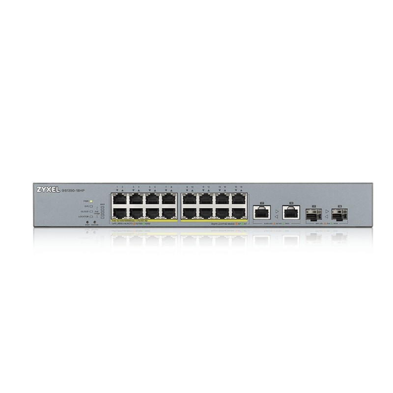 Zyxel Switch smart managed Layer2 18 Port &bull 16x 1 GbE &bull PoE Budget 250 Watt &bull 16x PoE at &bull 2x 1 Gb Combo &bull 1