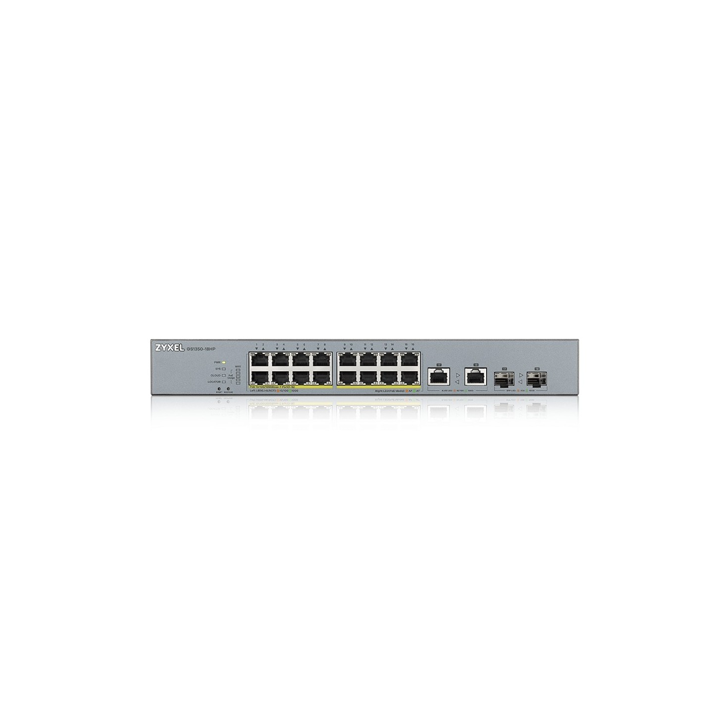 Zyxel Switch smart managed Layer2 18 Port &bull 16x 1 GbE &bull PoE Budget 250 Watt &bull 16x PoE at &bull 2x 1 Gb Combo &bull 1