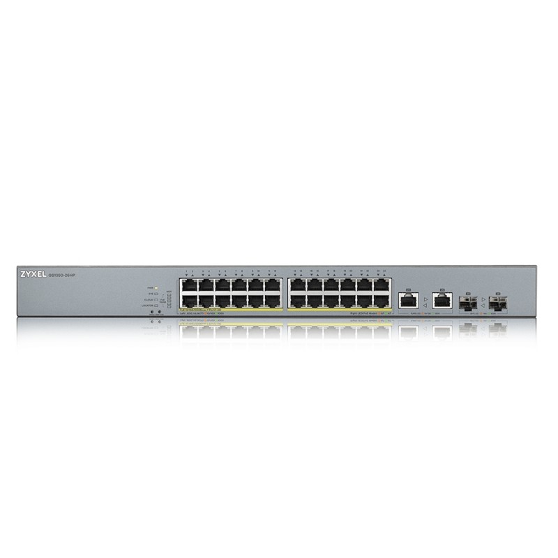 Zyxel Switch smart managed Layer2 26 Port &bull 24x 1 GbE &bull PoE Budget 375 Watt &bull 24x PoE at &bull 2x 1 Gb Combo &bull 1