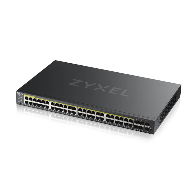 Zyxel Switch full managed Layer2+ 50 Port &bull 44x 1 GbE &bull PoE Budget 375 Watt &bull 48x PoE at &bull 4x 1Gb Combo &bull 2x
