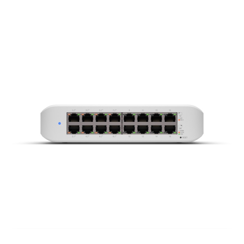 Ubiquiti Switch smart managed Layer2 16 Port &bull 16x GbE &bull PoE Budget 45W &bull 8x PoE at &bull Desktop &bull Lüfterlos &b