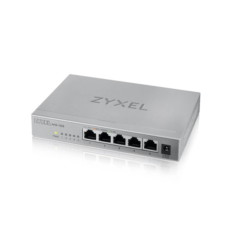 Zyxel Switch unmanaged Layer2 5 Port &bull 5x 2.5 GbE &bull Desktop &bull Lüfterlos &bull MG-105 - 200932 - 1
