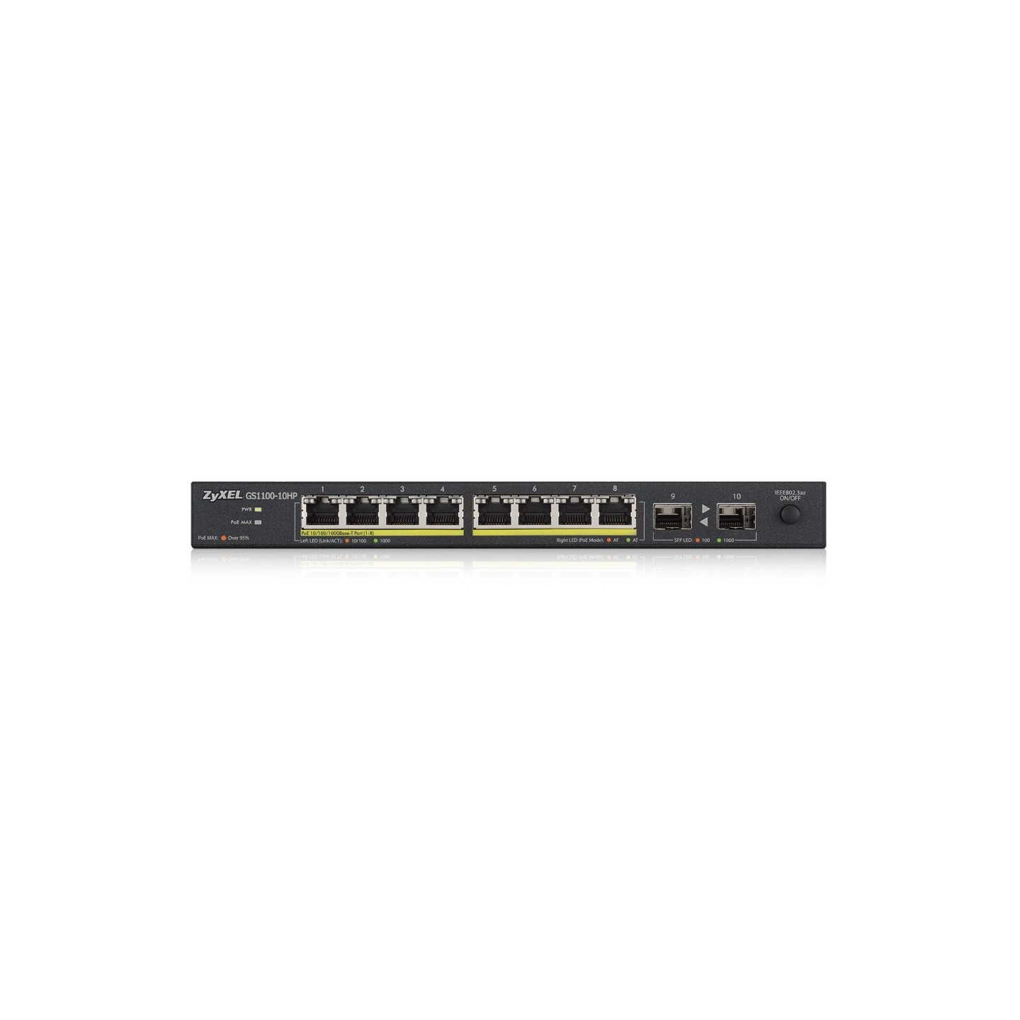 Zyxel Switch unmanaged Layer2 10 Port &bull 8x 1 GbE &bull PoE Budget 130 Watt &bull 8x PoE at &bull 2x SFP &bull Desktop &bull 