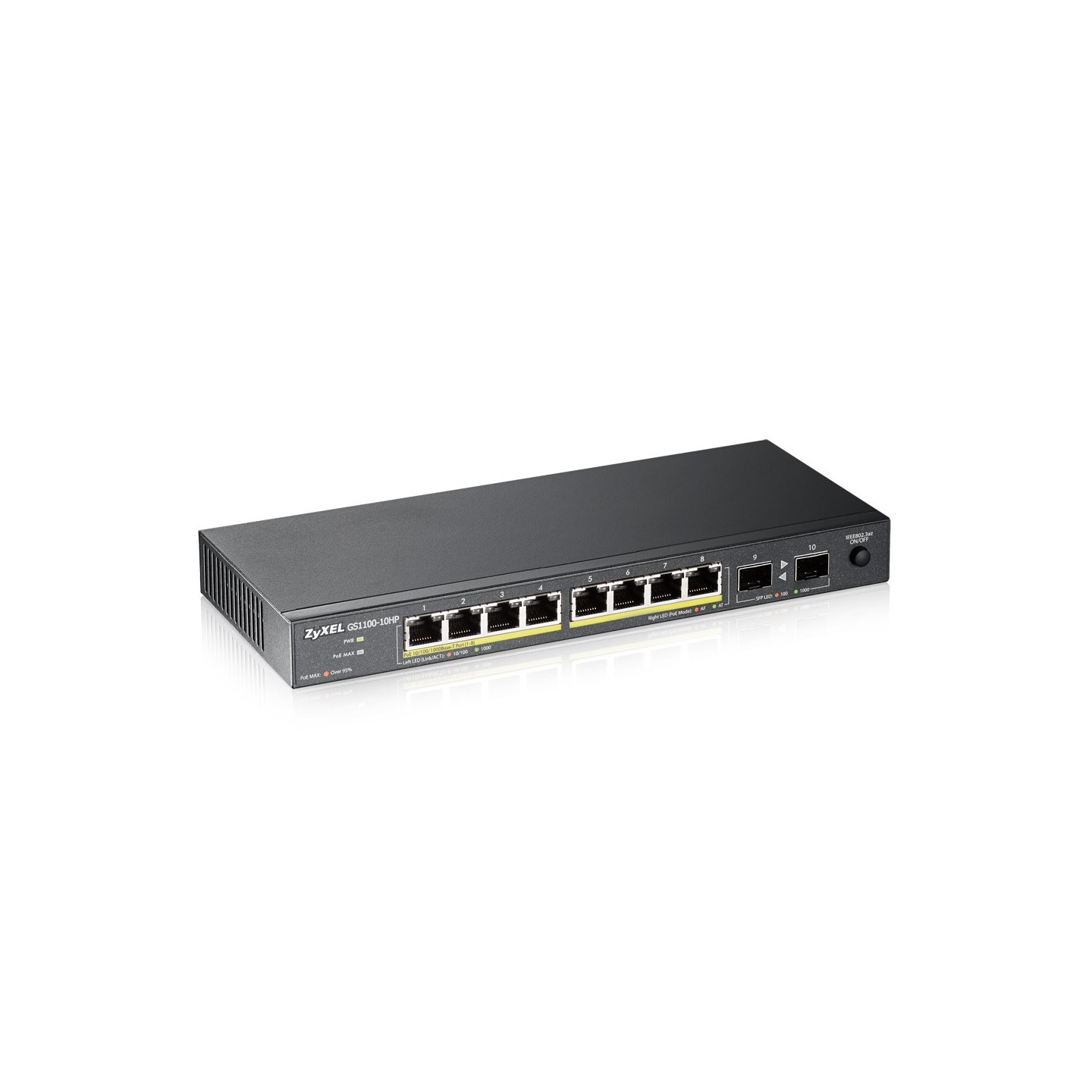 Zyxel Switch unmanaged Layer2 10 Port &bull 8x 1 GbE &bull PoE Budget 130 Watt &bull 8x PoE at &bull 2x SFP &bull Desktop &bull 