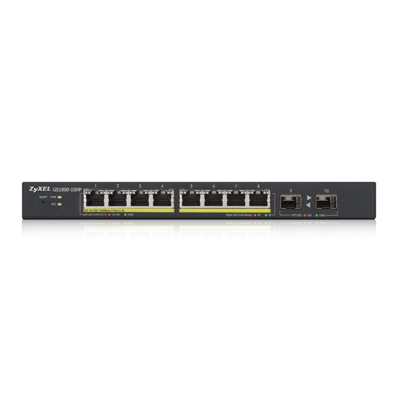 Zyxel Switch smart managed Layer2 10 Port &bull 8x 1 GbE &bull PoE Budget 77 Watt &bull 8x PoE at &bull 2x SFP &bull Desktop &bu