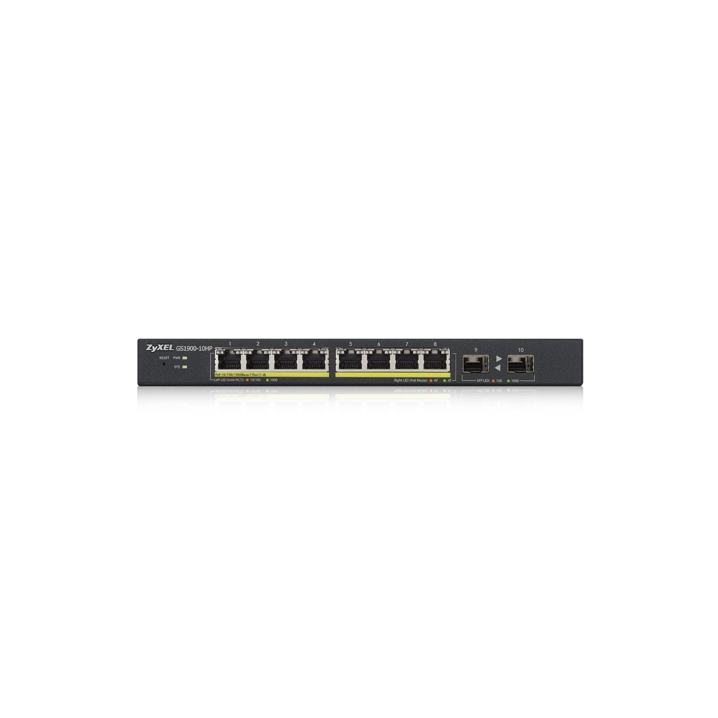 Zyxel Switch smart managed Layer2 10 Port &bull 8x 1 GbE &bull PoE Budget 77 Watt &bull 8x PoE at &bull 2x SFP &bull Desktop &bu
