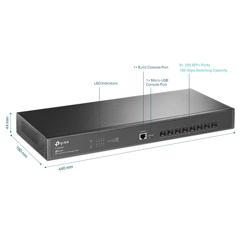 TP-Link Switch full managed Layer2+ 8 Port &bull 8x SFP+ &bull Omada &bull SX3008F - 209659 - 4