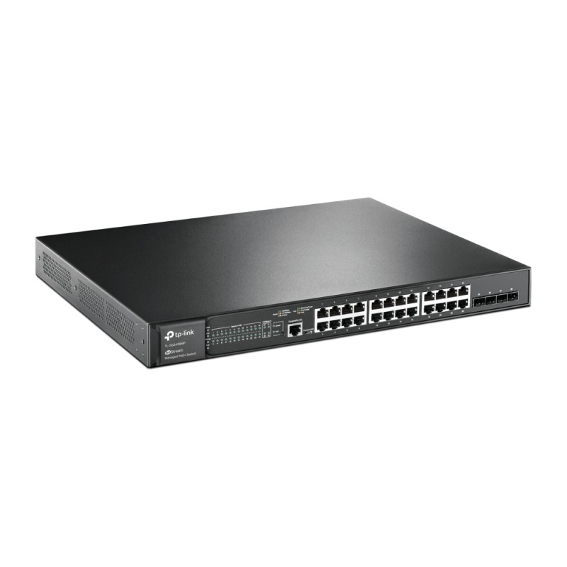 TP-Link Switch full managed Layer2+ 28 Port &bull 24x 1 GbE &bull 4x SFP &bull PoE Budget 384 Watt &bull 24x PoE at &bull 4x SFP
