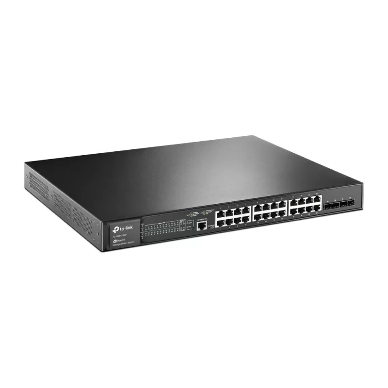 TP-Link Switch full managed Layer2+ 28 Port &bull 24x 1 GbE &bull 4x SFP &bull PoE Budget 384 Watt &bull 24x PoE at &bull 4x SFP