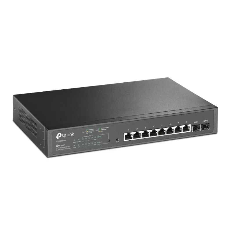 TP-Link Switch full managed Layer2 10 Port &bull 8x 1 GbE &bull PoE Budget 150 Watt &bull 8x PoE at &bull 2x SFP &bull 10? &bull