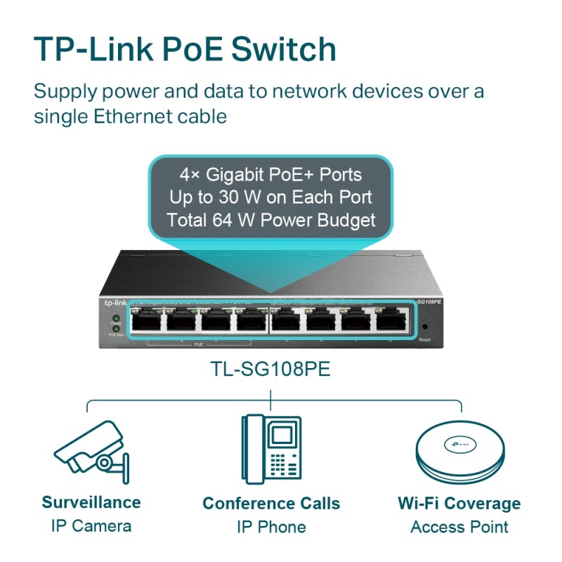 TP-Link - TL-SG108PE - 8-Port Gigabit Easy Smart Switch with 4-Port PoE+ - 209700 - 4