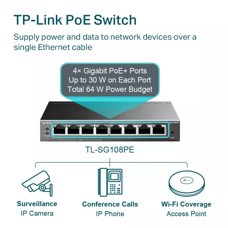 TP-Link - TL-SG108PE - 8-Port Gigabit Easy Smart Switch with 4-Port PoE+ - 209700 - 4