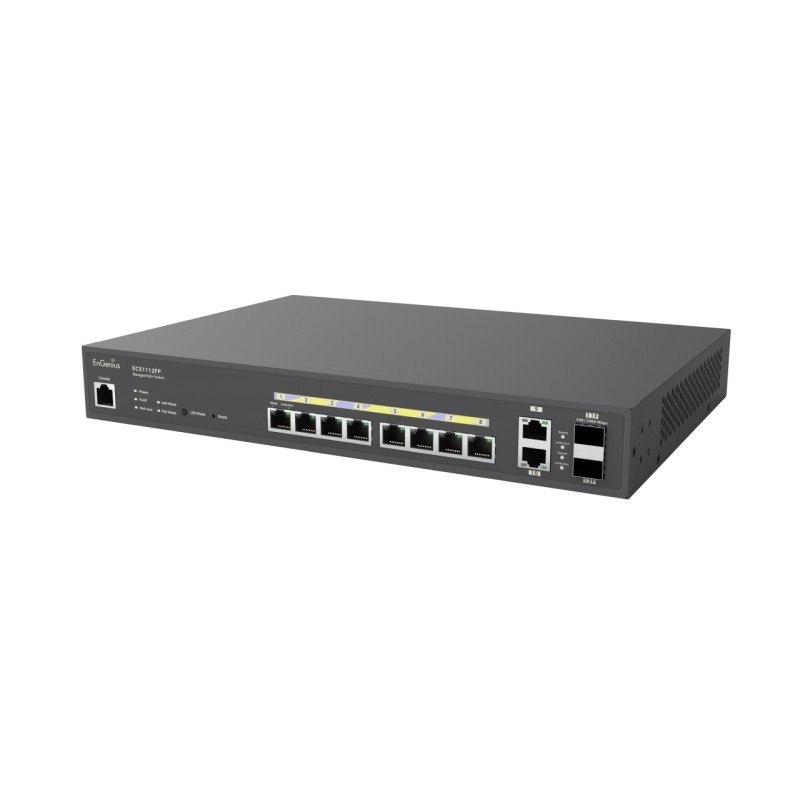 EnGenius Switch full managed Layer2+ 12 Port &bull 8x 1 GbE &bull PoE Budget 130W &bull 8x PoE at &bull 2x GbE, 2x SFP &bull 13"
