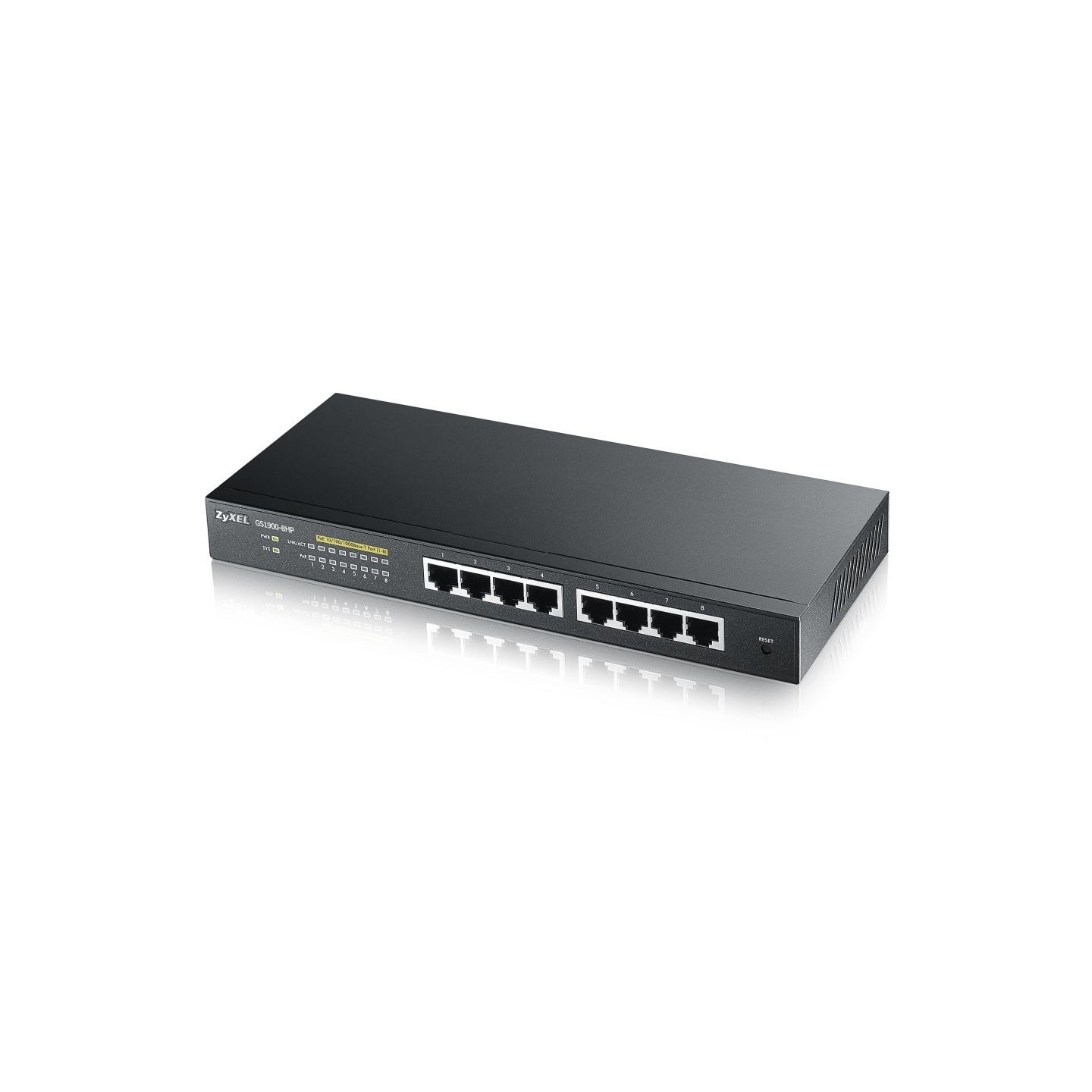 Zyxel Switch smart managed Layer2 8 Port &bull 8x 1 GbE &bull PoE Budget 77 Watt &bull 8x PoE at &bull Desktop &bull Lüfterlos &