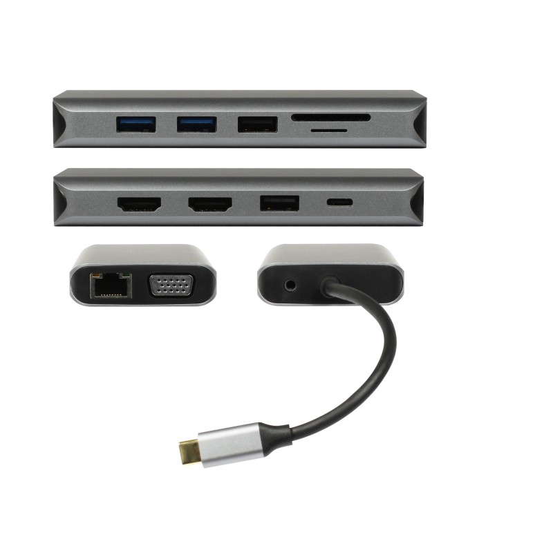 Plusonic USB-C Docking Adapter/Hub 8in1 with HDMI/VGA/LAN/USB - 187493 - 2