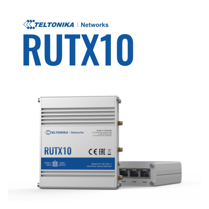 Teltonika · Router · RUTX10 · Ethernet Router, 4x Gigabit LAN Port, Dual Band WiFi (Wave-2 802.11ac), USB, Bluetooth, M2M - 1744