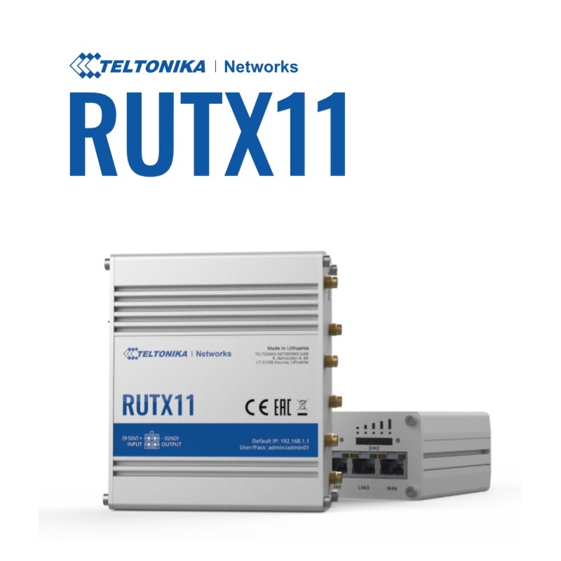 Teltonika · Router · RUTX11 · LTE CAT6 Router WLAN, Dual Band WiFi (Wave-2 802.11ac), 4x Gigabit LAN Port, Bluetooth, 2 SIM, USB