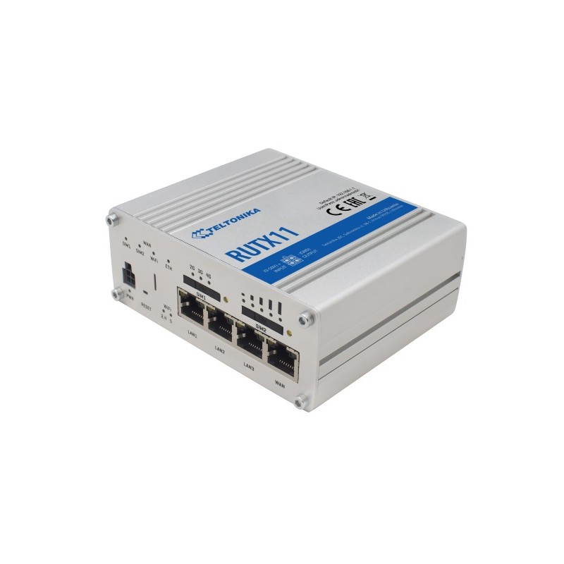 Teltonika · Router · RUTX11 · LTE CAT6 Router WLAN, Dual Band WiFi (Wave-2 802.11ac), 4x Gigabit LAN Port, Bluetooth, 2 SIM, USB