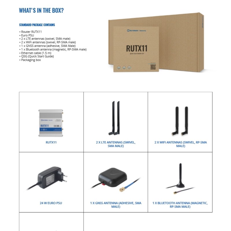 Teltonika · Router · RUTX11 · LTE CAT6 Router WLAN, Dual Band WiFi (Wave-2 802.11ac), 4x Gigabit LAN Port, Bluetooth, 2 SIM, USB