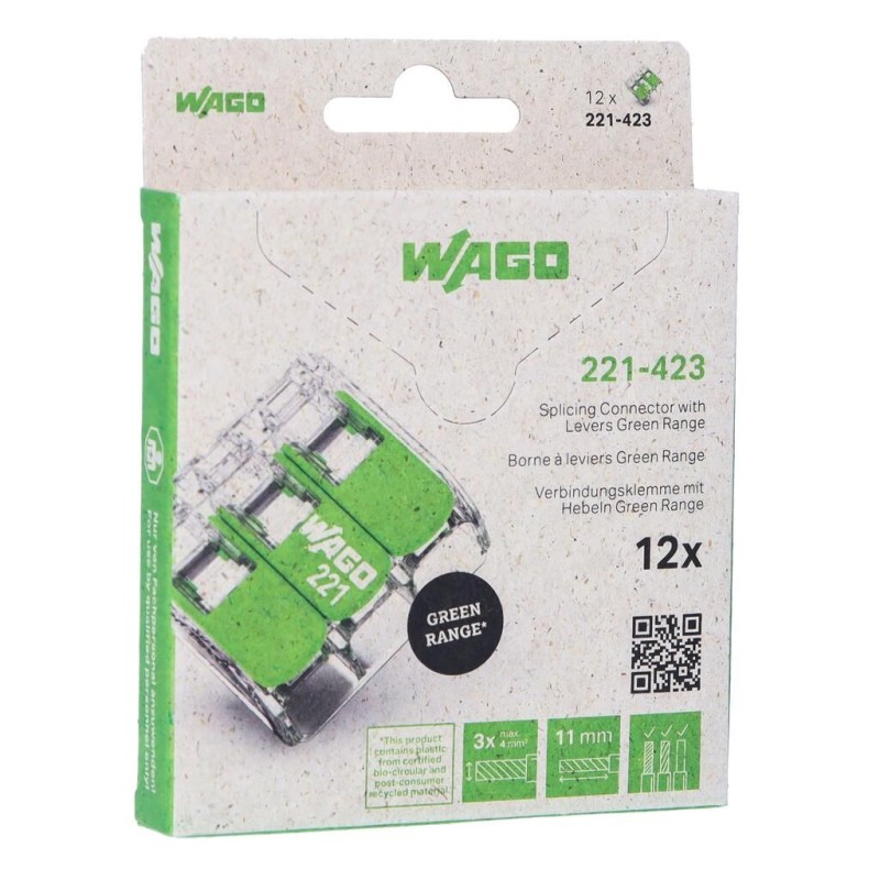 Wago Series 221 - 3*4mm (12 pieces Retail) Green Range - 239961 - 1
