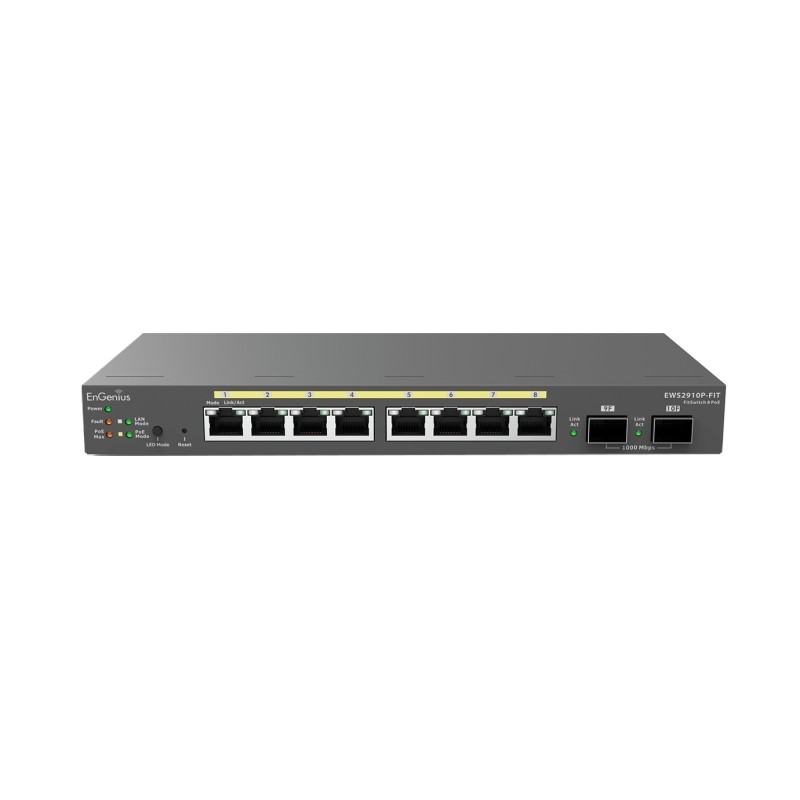 EnGenius Switch full managed Layer 2+ 10 Port &bull 8x 1 GbE &bull PoE Budget 55W &bull 8x PoE at &bull 2x SFP &bull Desktop-Swi