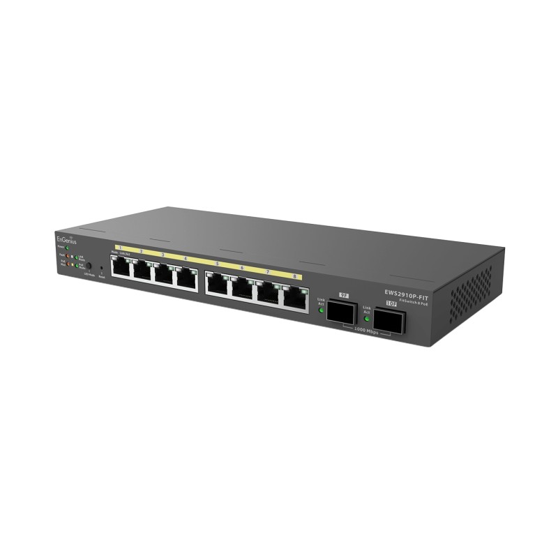 EnGenius Switch full managed Layer 2+ 10 Port &bull 8x 1 GbE &bull PoE Budget 55W &bull 8x PoE at &bull 2x SFP &bull Desktop-Swi