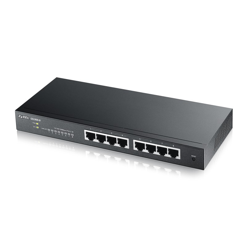 Zyxel Switch smart managed Layer2 8 Port &bull 8x 1 GbE &bull Desktop &bull Lüfterlos &bull GS1900-8 V2 - 213542 - 1