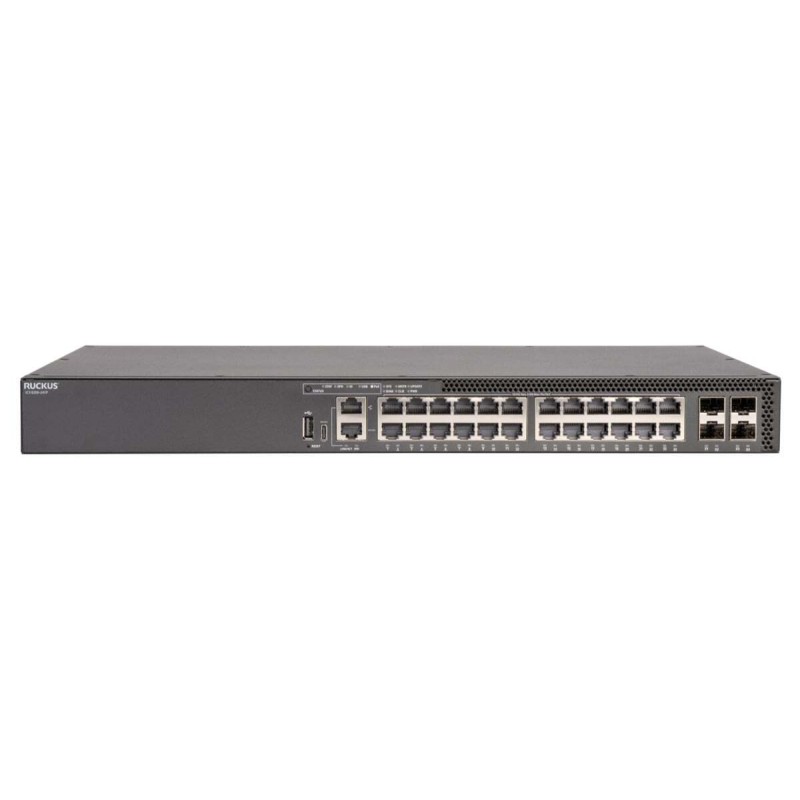 CommScope RUCKUS ICX8200-24P Switch, 24x10/100/1000 Mbps PoE+ ports, 4x25 GbE SFP28 stacking/uplink-ports, 370W PoE - 214656 - 1