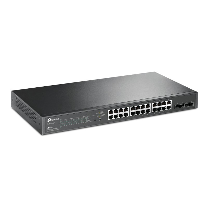 TP-Link Switch full managed Layer2+ 28 Port &bull 24x 1 GbE &bull 4x SFP &bull PoE Budget 192 Watt &bull 16x PoE at &bull 8x GbE